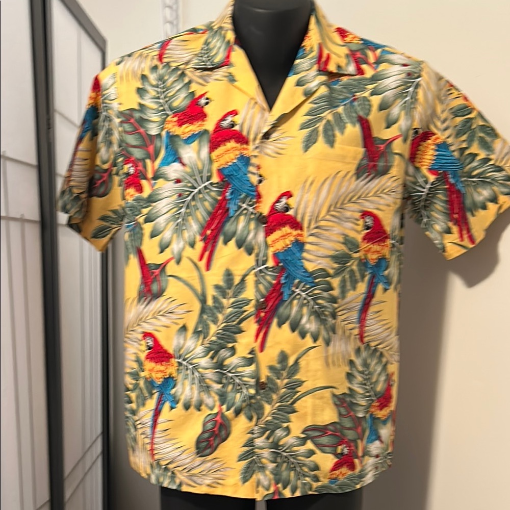 Tropical Parrot Print Hawaiian Shirt - Yellow size L